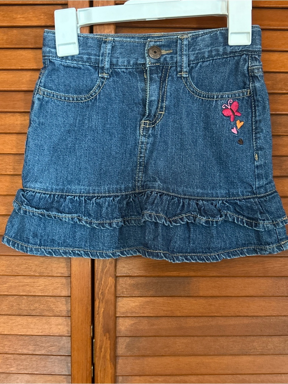 OshKosh B'gosh Denim Ruffle Skirt with Butterfly Embroidery